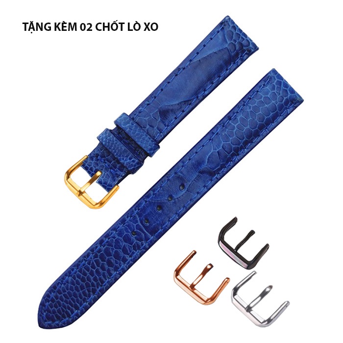 (Xanh Blue) Dây đồng hồ da ĐÀ ĐIỂU THẬT cao cấp khóa cài nhiều Size 12/14/16/18