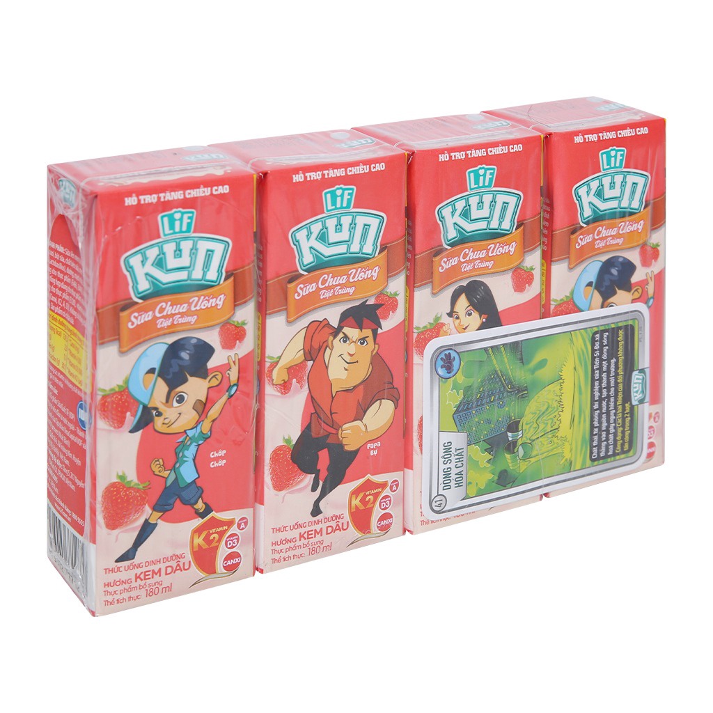 Sữa Kun Sôcôla Lúa Mạch/ Dâu/ Nho/ Bánh Quy/ Cam 180ml Lốc 4 Hộp