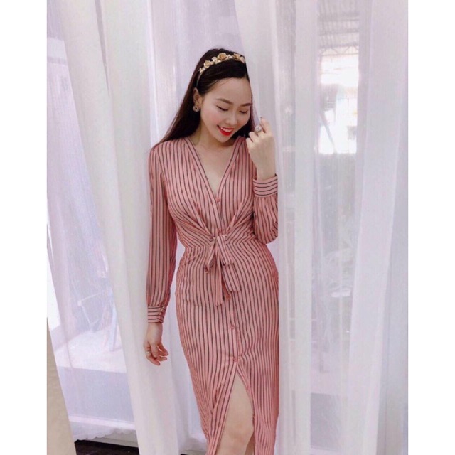 Đầm somi sọc hồng quảng châu