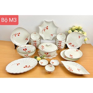 Combo bộ bát đĩa men kem sứ Bát Tràng.