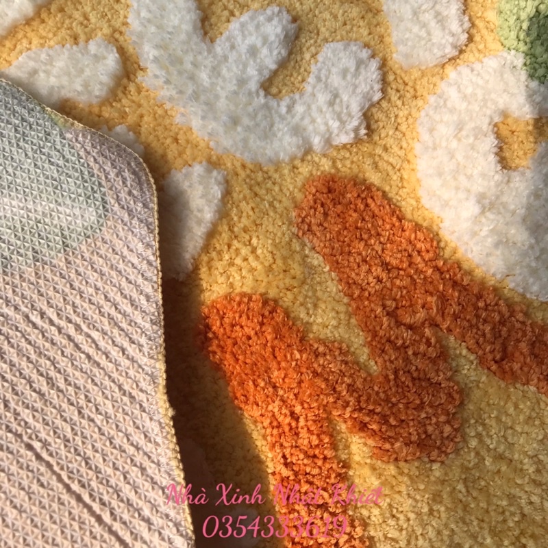 Thảm lau chân cotton siêu thấm nước có đế cao su chống trượt mẫu thảm hoa quả