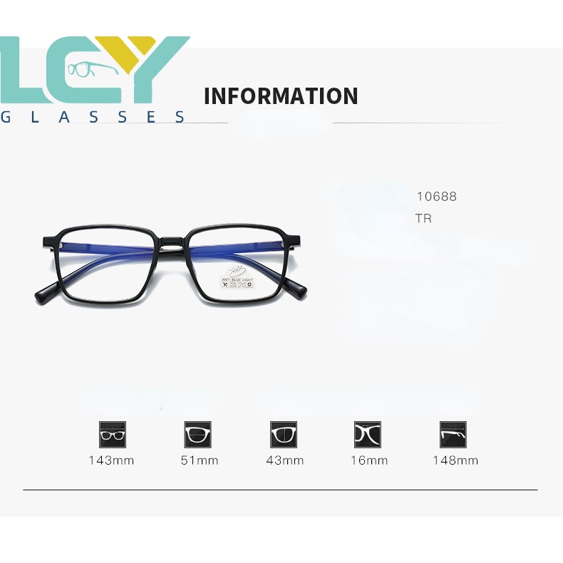 Kính Mát Gọng Vuông Nhỏ Chống Ánh Sáng Xanh TR90 Thời Trang Hàn Quốc Cho Nữ