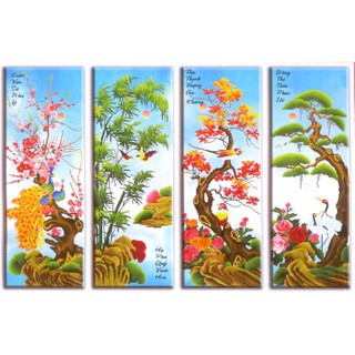 Tranh Thêu Chữ Thập Tứ Quý Tùng Cúc Trúc Mai KT:134x78CM