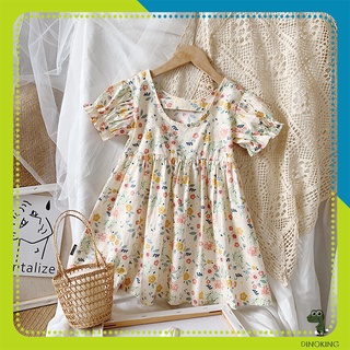 Váy đầm bé gái mùa hè DINOKING váy hoa nhí trẻ em tay bồng dáng xòe cho bé 2-7 tuổi VA11