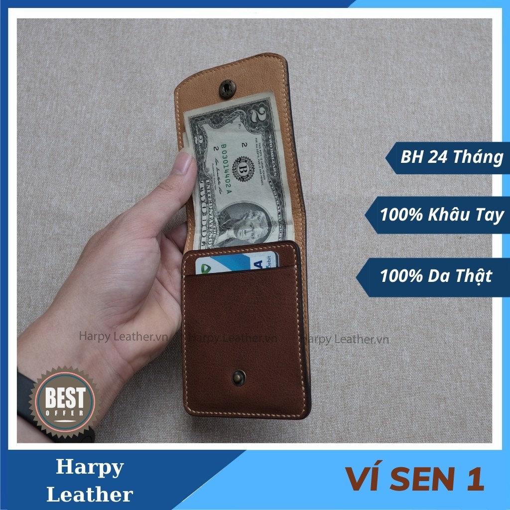 Ví Sen 1 - Handmade 100% - Khắc Tên + SĐT Miễn Phí - Nhỏ Gọn - Tinh Tế - Da Bò Vachetta Ý - Khâu Tay Thủ Công