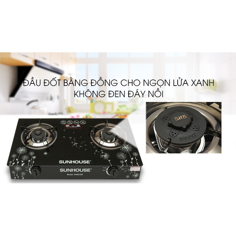 Bếp ga đôi Sunhouse SHB3365 ( HÀNG mới 100%, mặt bếp bằng kính cường lực, dễ vệ sinh, Đầu đốt tiết kiệm ga