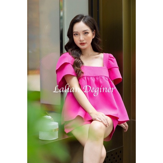 Bộ váy + quần Baby doll tay bồng vải sốp nhẹ thoáng mát váy đi chơi, váy đi du lịch, váy đi biển