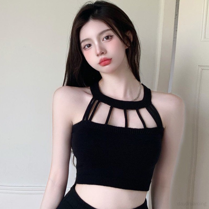 Áo Croptop Dệt Kim Cổ Yếm Hở Lưng Dáng Ôm Thời Trang Mùa Hè Quyến Rũ Cho Nữ