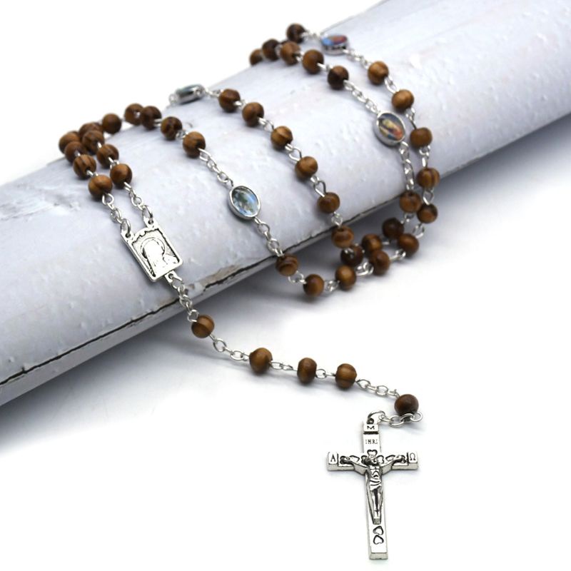 Vòng cổ Chuỗi Hạt Gỗ Mặt Thánh Giá Chúa Jesus Cho Nam Nữ Charms