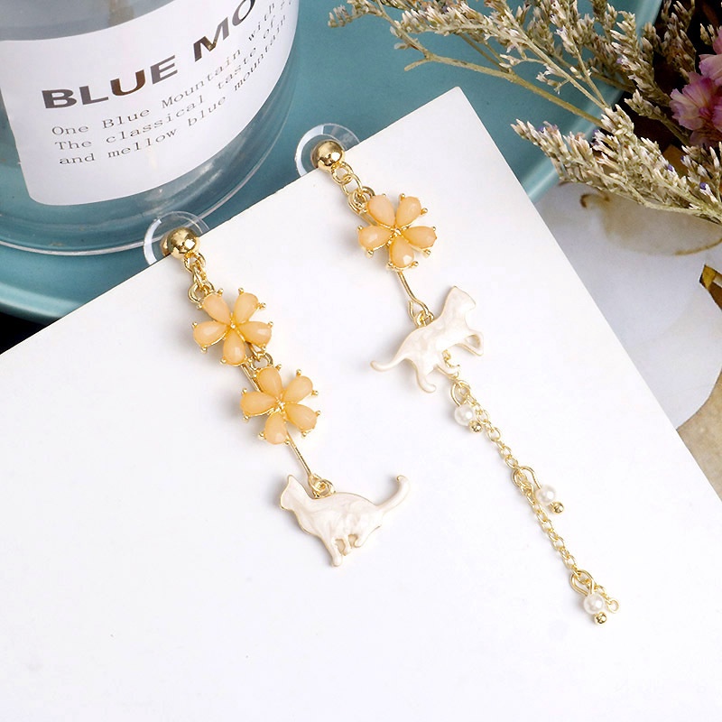 Bông tai dáng dài hình mèo và hoa xinh xắn thời trang cho nữ