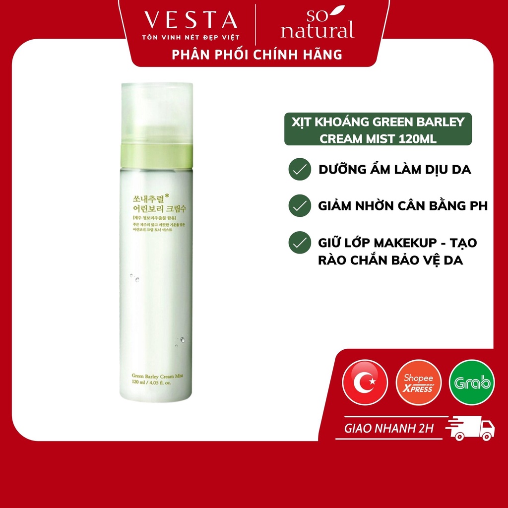 Xịt Khoáng Cấp Ấm Dưỡng Da Mầm Lúa Mạch Green Barley Cream Mist So Natural (120ML)