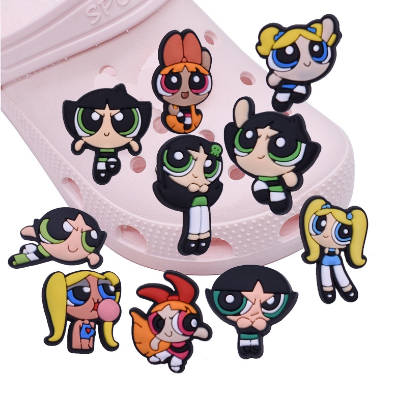 1 Cái Powerpuff Girls Croc Jibitz Charm Shoes Accessorie Croccs Jibbit Bae Clog Pin Trang Trí Dép Cho Nữ