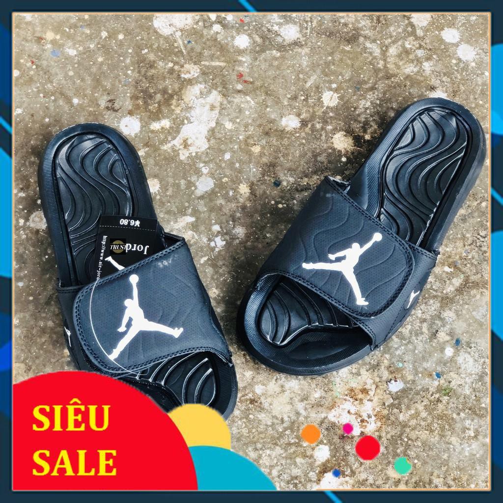 Dép jordan ❤️FREESHIP + HỘP❤️ quai ngang bóng rổ nam nữ JD4 đen logo trắng4, có tag mac đầy đủ