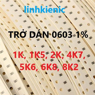 [50 con] Trở dán SMD 1% 0603 (1/10W) , giá trị 1K, 1.8K, 2.2K, 3.3K, 4.75K, 5K6, 6K8, 8K2
