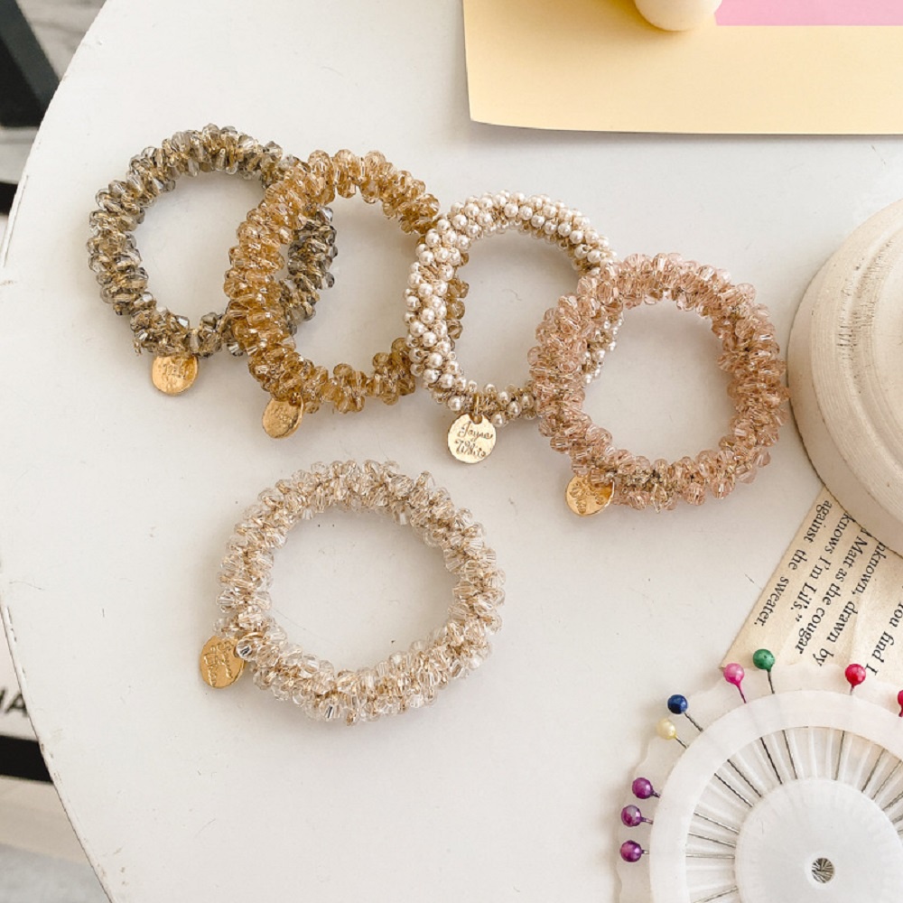 Dây buộc tóc đính ngọc trai co giãn dễ thương cho nữ