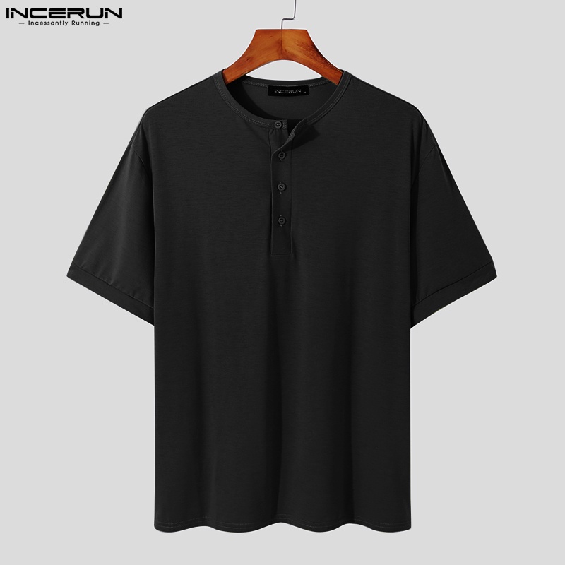Áo thun nam INCERUN tay ngắn màu trơn đơn giản thời trang mùa hè