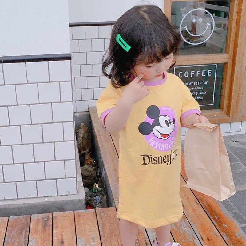 Đầm công chúa ngắn tay in họa tiết hoạt hình phong cách Hàn Quốc dễ phối đồ dành cho các bé gái