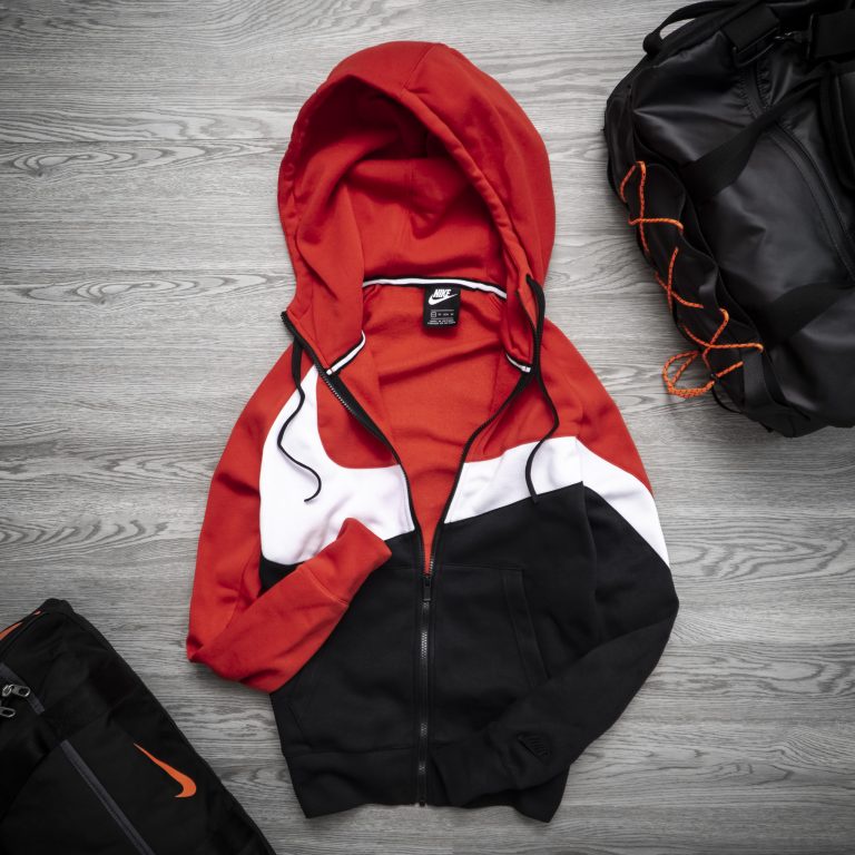 Áo Khoác Nỉ Hoodie Nam Nữ Chính Hãng NIKE HBR BIG SWOOSH HOODIE - Màu Đỏ Phối Đen