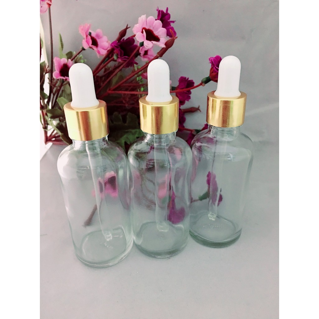 Combo 10 Lọ đựng tinh dầu trắng trong bóp giọt khoen vàng lọ 50ml