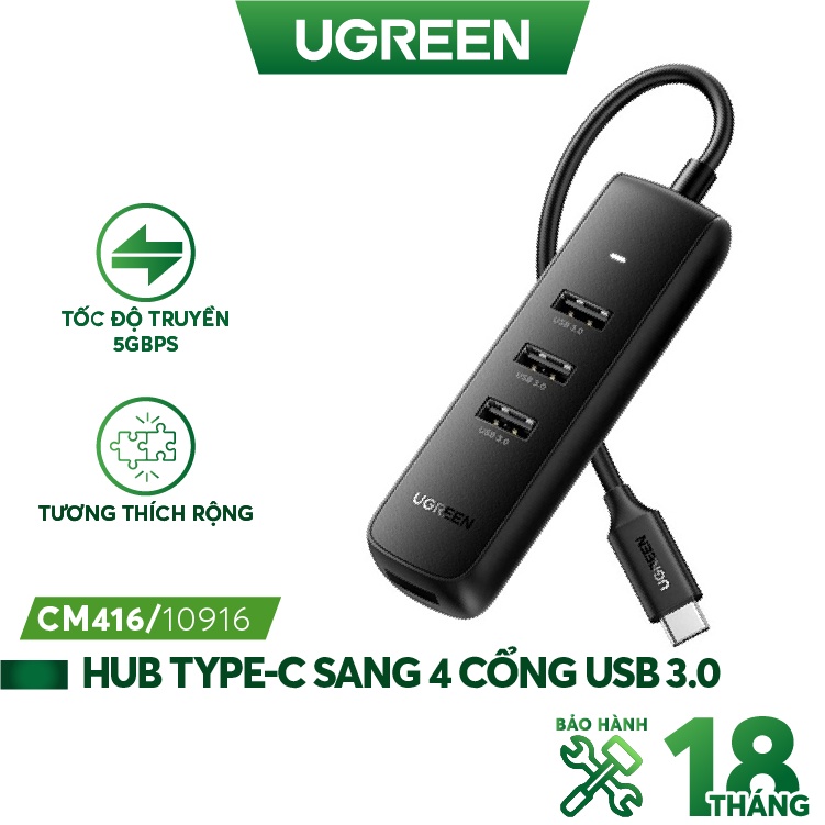Hub mở rộng 1 cổng ra 4 cổng USB 3.0 UGREEN CM416 - Hàng phân phối chính hãng - Bảo hành 18 tháng