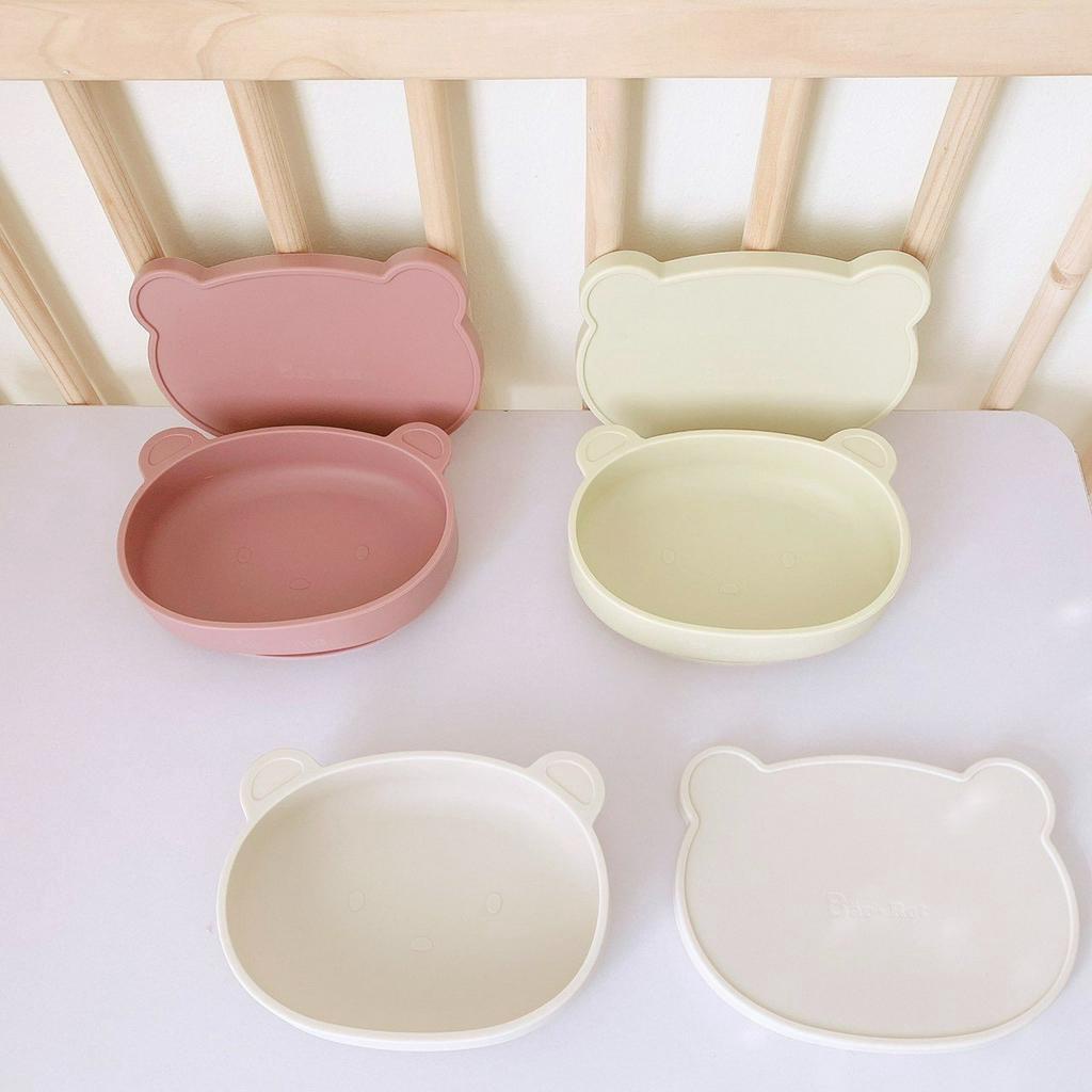 BÁT ĂN DẶM SILICON BARROT KÈM NẮP CÓ ĐẾ HÍT - kHAY ĂN DẶM MOLLI HÌNH GẤU AN TOÀN DÀNH CHO BÉ