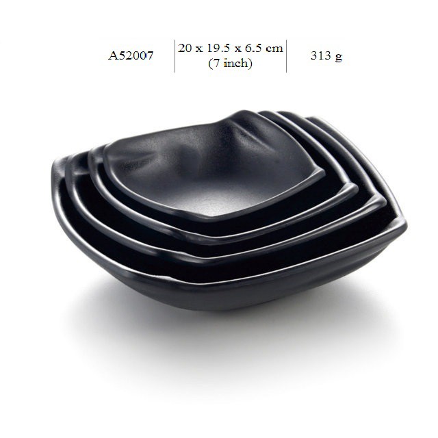 Tô nhựa melamine cao cấp màu đen hình vuông sâu để khai vị kiểu Hàn Quốc 13cm A52005