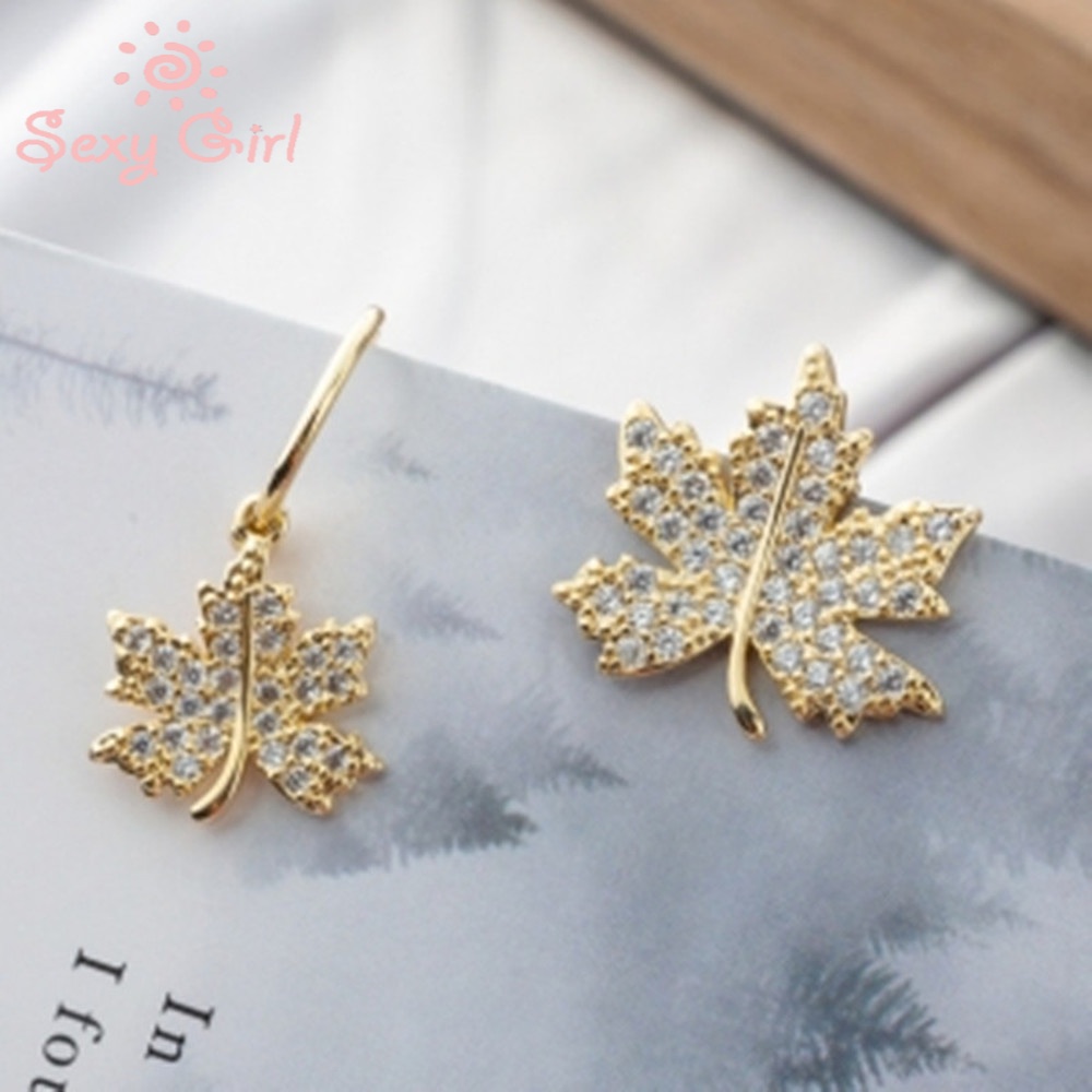 Bông tai bạc hình lá phong đính kim cương sáng tạo thời trang cho nữ