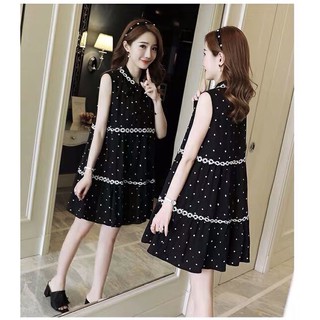 Đầm suông chấm bi phối hoa