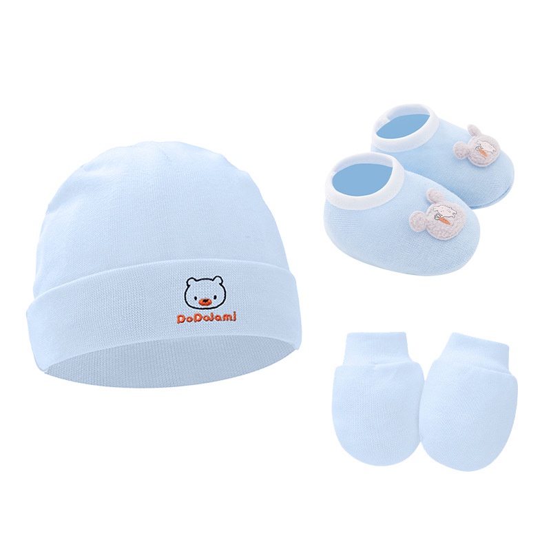 Set 2 găng tay + mũ + 2 vớ cotton họa tiết hoạt hình cho trẻ em 0-6 tháng