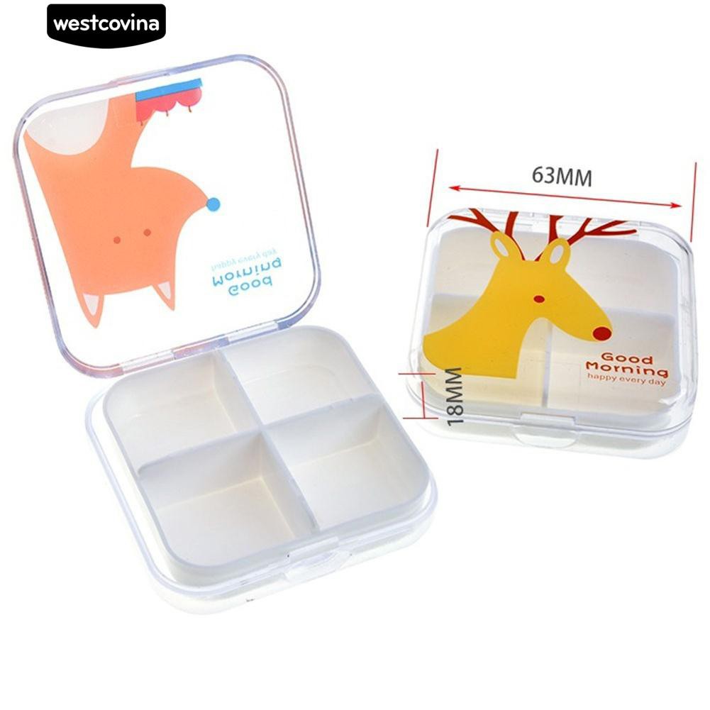 Hộp Đựng Thuốc 4 / 6 Ngăn In Hình Hoạt Hình Dễ Thương