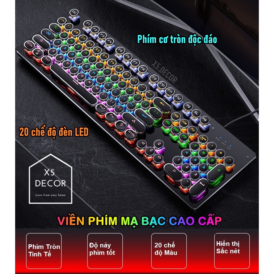 Bàn Phím Cơ Gaming ZK4 Pro Led RGB - Nút tròn viền bạc phím cơ nổi siêu nảy cao cấp - Fullsize 20 chế độ đèn LED