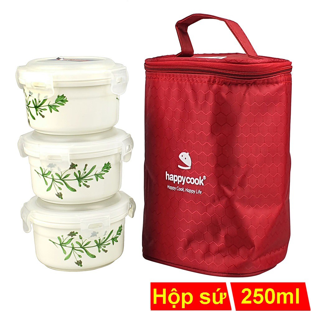 Bộ 3 hộp sứ đựng cơm Happycook – Hình tròn