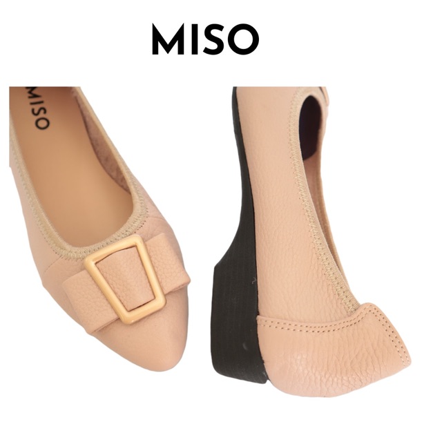Giày búp bê nữ basic da thật mũi nhọn thon chân phối khoá độc đáo sang chảnh đi làm đi chơi MISO M031