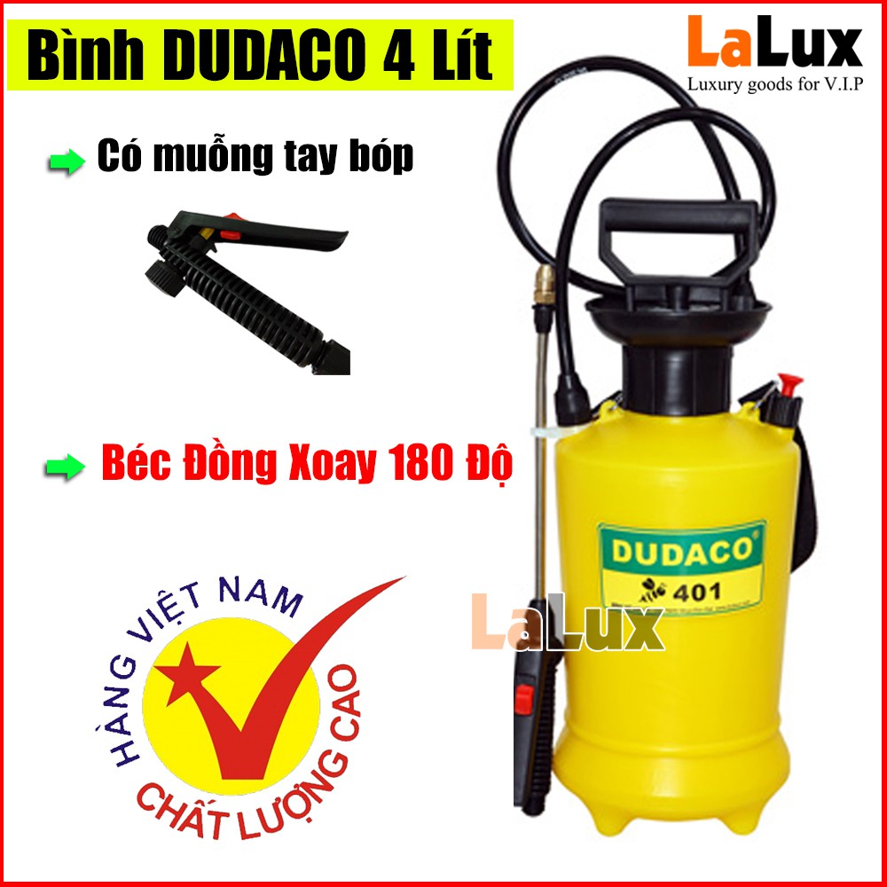 Bình Tưới Cây DUDACO 4 Lít - Hàng Việt Nam Chất Lượng Cao - Bình Xịt Tưới Cây Hàng Cần Dài - Béc Gật Gù Xoay 180 Độ - 40