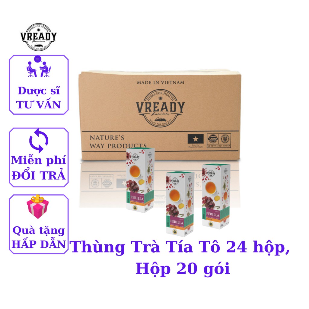 Thùng Trà Tía Tô Vready, Trà Túi Lọc Giải Cảm, Sáng Da, Giảm Nám, Thùng 24  Hộp - Mevina Store