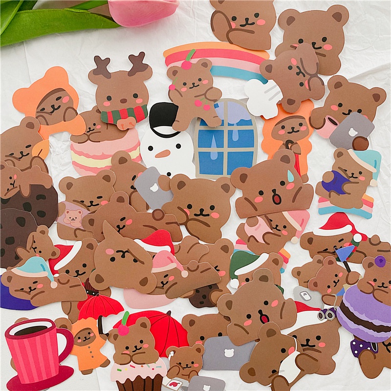 Bộ 60 Miếng Dán Trang Trí Viền Bánh Kem Hình Gấu Dễ Thương