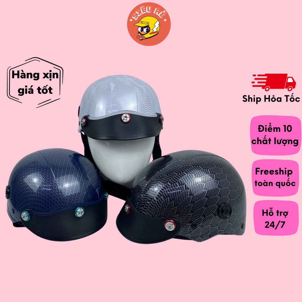 Nón Bảo Hiểm Sơn Nhúng Cacbon Gắn Ốc Salaya Long Đền Kitaco Nửa Đầu  Đa Dạng Mẫu Sơn Cực Xịn Tem Mac Đầy Đủ