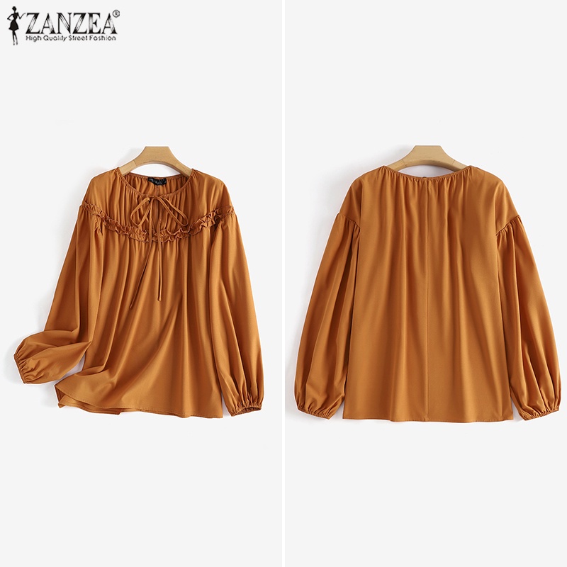ZANZEA Áo Kiểu Nữ Dài Tay Cổ Tròn Cột Dây Thời Trang Châu Âu