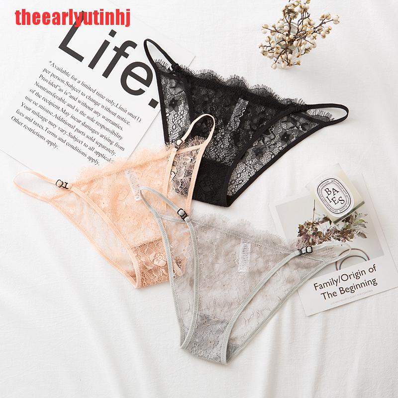 INHJ Womens Sexy Temptation Thong Panties Lace Adjustable Size Briefs Lingerie Sheer