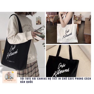 Túi tote vải canvas hoạ tiết in chữ Cafe phong cách Hàn Quốc