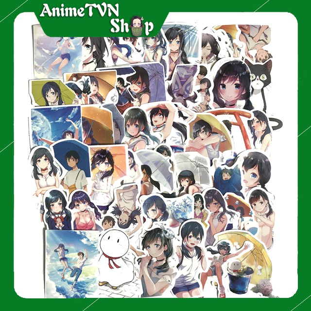 Miếng dán Sticker Anime Manga Tenki no Ko ( Đứa con thời tiết) trọn bộ 50 hình - In rõ ràng sắc nét khó tróc