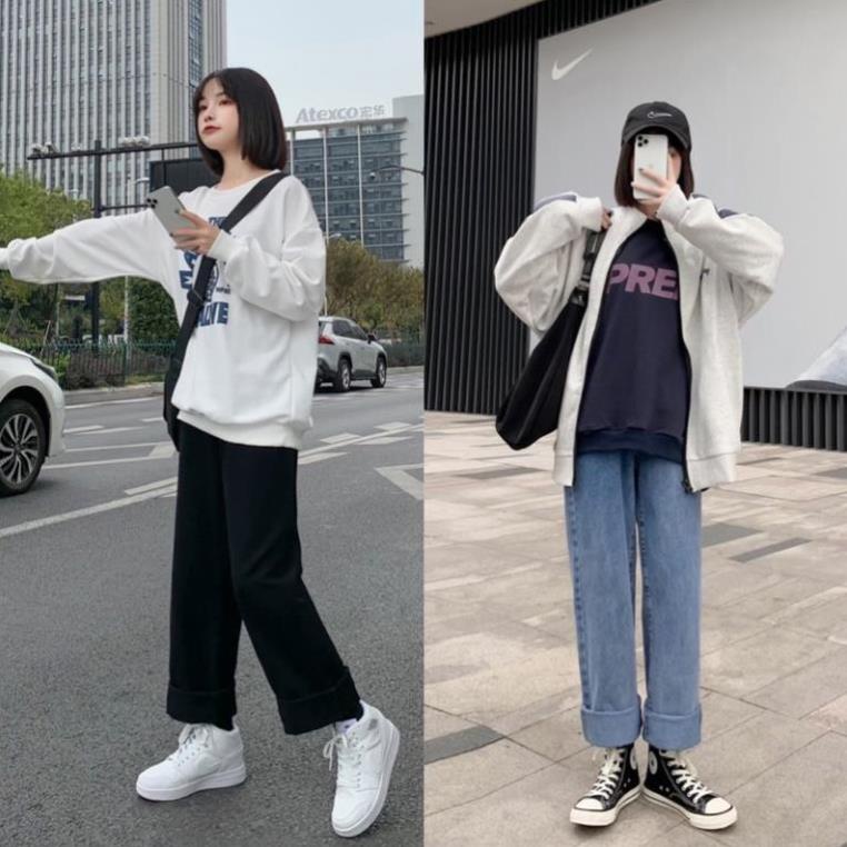 Quần jean nữ lưng cao ống suông,rộng Hiyou, Quần bò nữ lưng cao ống rộng style hàn quốc dáng suông hot 2022 TR01