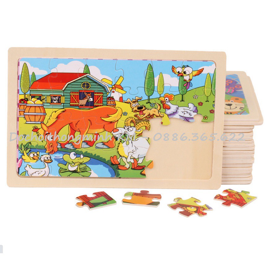 Ghép hình Puzzle có bảng gỗ 24 mảnh nhiều mẫu