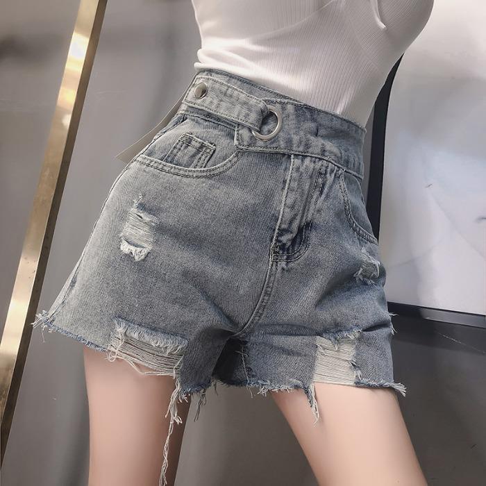Quần ngắn denim lưng cao phong cách Hàn Quốc thiết kế thời trang cho nữ 2021