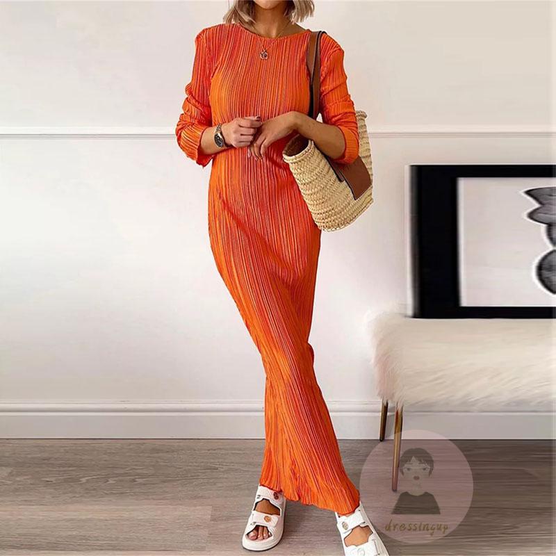 Đầm Tay Dài Cổ Tròn Màu Sắc Thanh Lịch Dành Cho Nữ