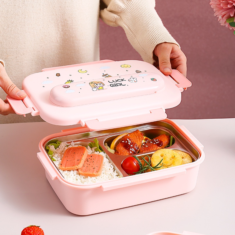 【4/5 Grid】Hộp cơm giữ nhiệt văn phòng Inox 316 tặng kèm bộ thìa đũa inox, 4/5 ngăn chống tràn, chịu nhiệt lò vi sóng hộp cơm trưa đi học Lunch Box