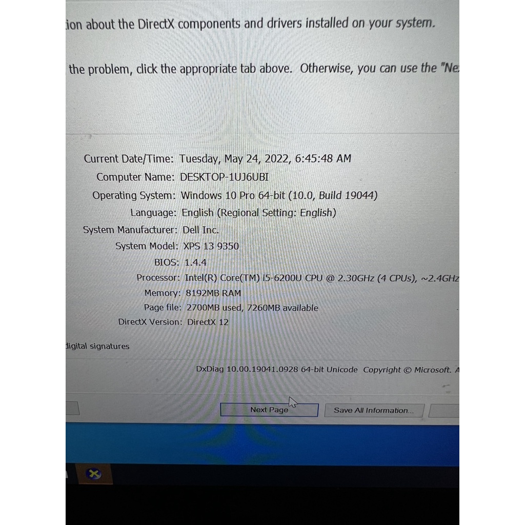 Laptop Dell XPS 13 9350 Core i5* 6200U - Ram 8GB - SSD 256GB - Intel HD graphics 520 - MH 13.3” full HD