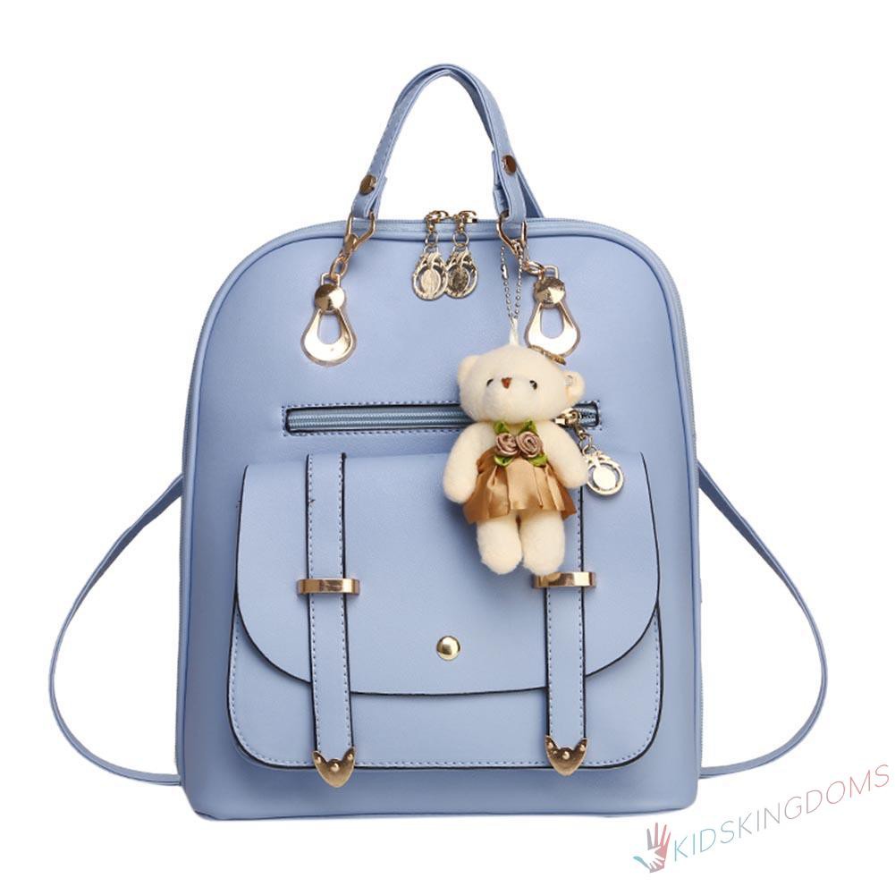 【Big Sale】Fashion 8 Colors Women Student Preppy Style Bear Pendant Bookbag Backpack