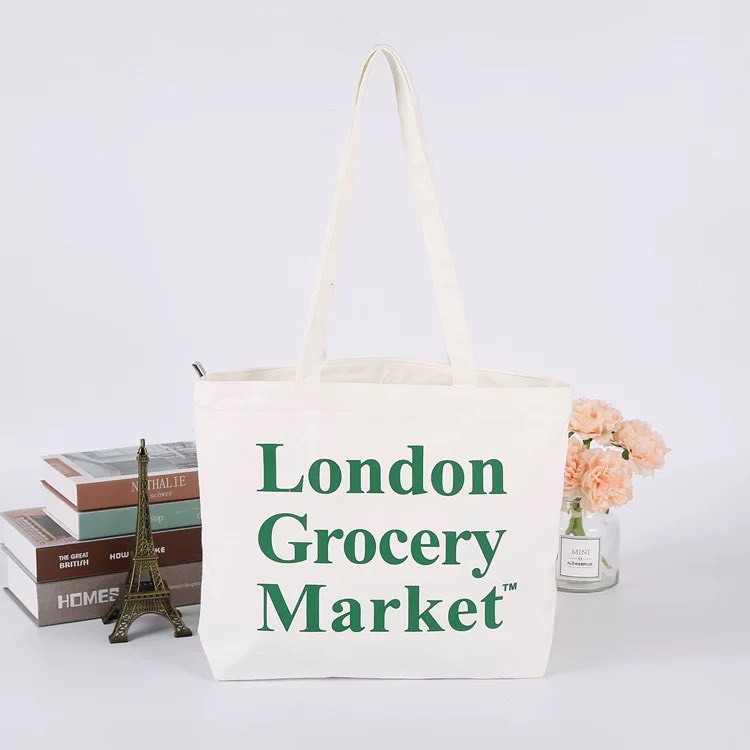 Túi tote HAZIN vải canvas ulzzang unisex in chữ London có khoá miệng túi nhỏ bên trong HZ58