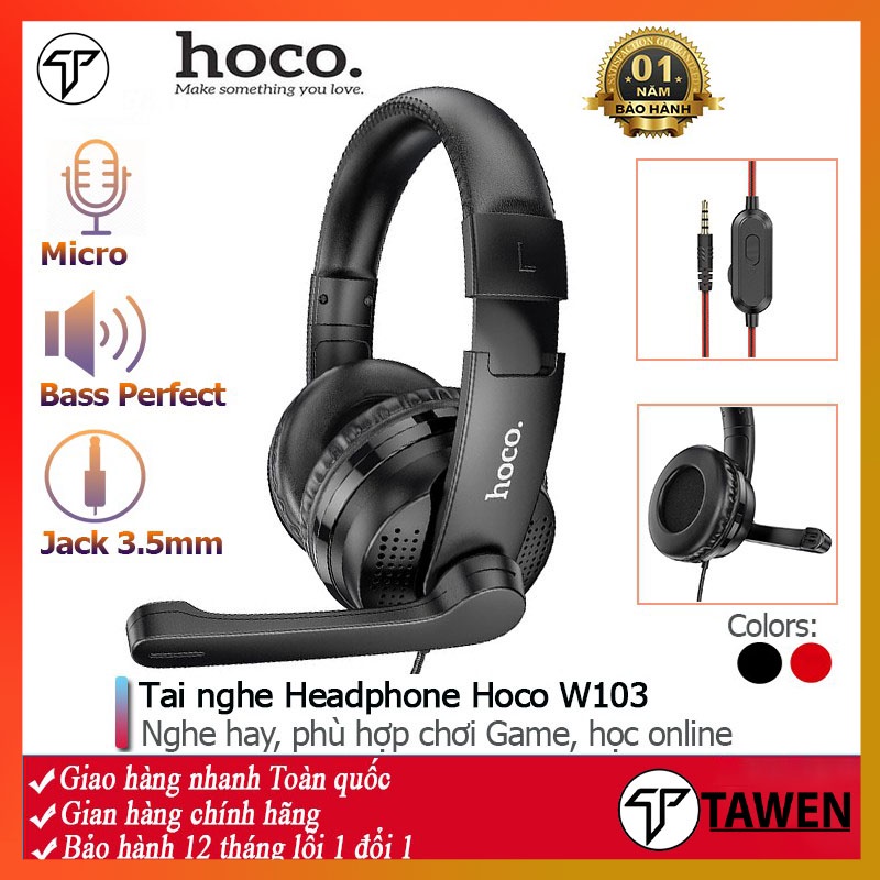 💥CHÍNH HÃNG BH 12T💥Tai nghe chụp tai Hoco W103 headphone cao cấp nghe hay, dây dài 1.2m, tặng Jack chia cổng 2 in 1TAWEN
